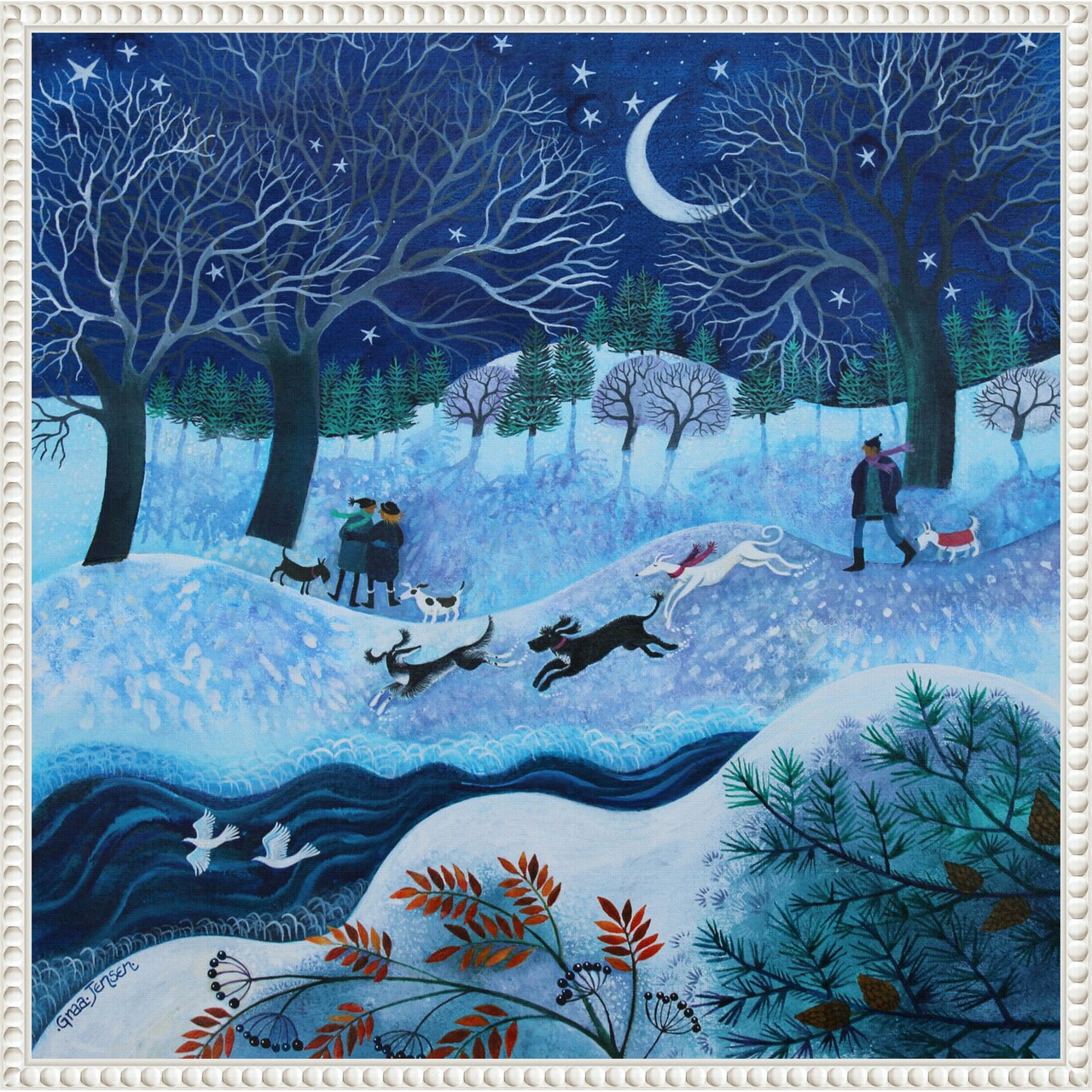 Joyful Dogs 2023 by Lisa Graa Jensen 22-in. W x 22-in. H. Canvas Wall Art Print Framed